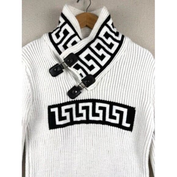 Young Republic White & Black Greek Key Design Wool Blend Men's Size M Sweater - Picture 2 of 11